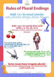Chart explaining plural endings with examples.