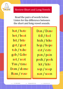 chart explaining short and long vowel with examples