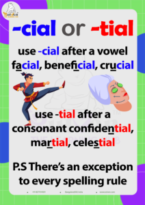 Chart explaing the use -cial and -tial after a vowel